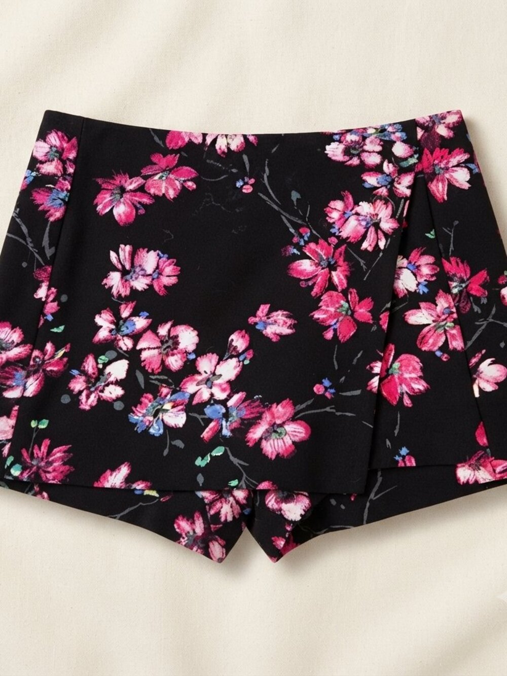 Floral Skort Faux Wrap Asymmetrical Shorts 2", sz 2